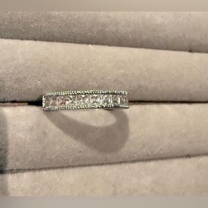 New Bomb Party Eternity Band Ring Princess Cut CZ Detail Silver Tone